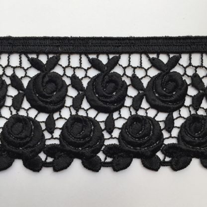 black rose design scalloped edge Guipure Lace